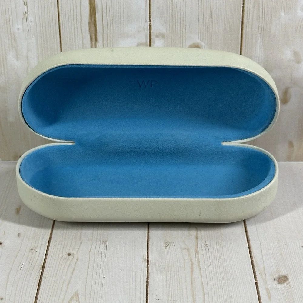 Warby Parker Sunglass Eyewear Glass Case Hard Clamshell Bone Outer Blue Interior